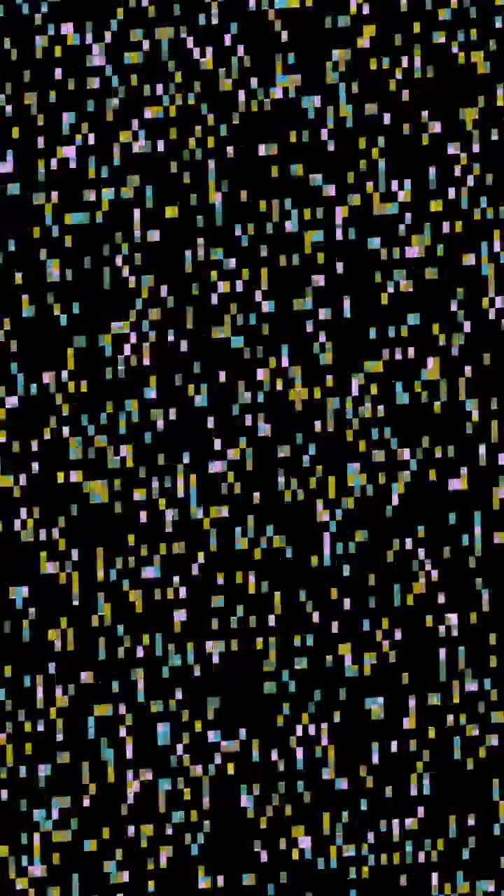 Abstract Digital Glitch Effect with Floating Colorful Pixels on Black Background