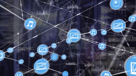 animación de la red de conexiones con iconos a través de servidores informáticos