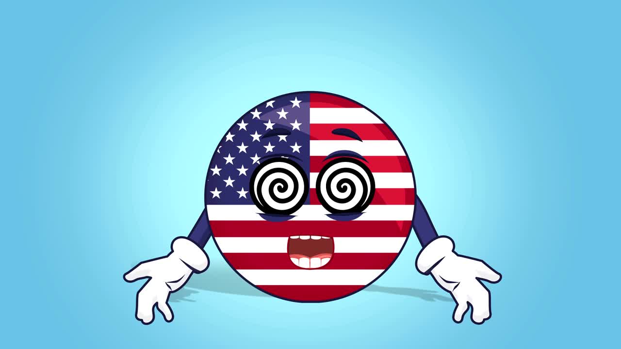 Cartoon USA Icon Flag United States of America Hypnosis with Face Animation