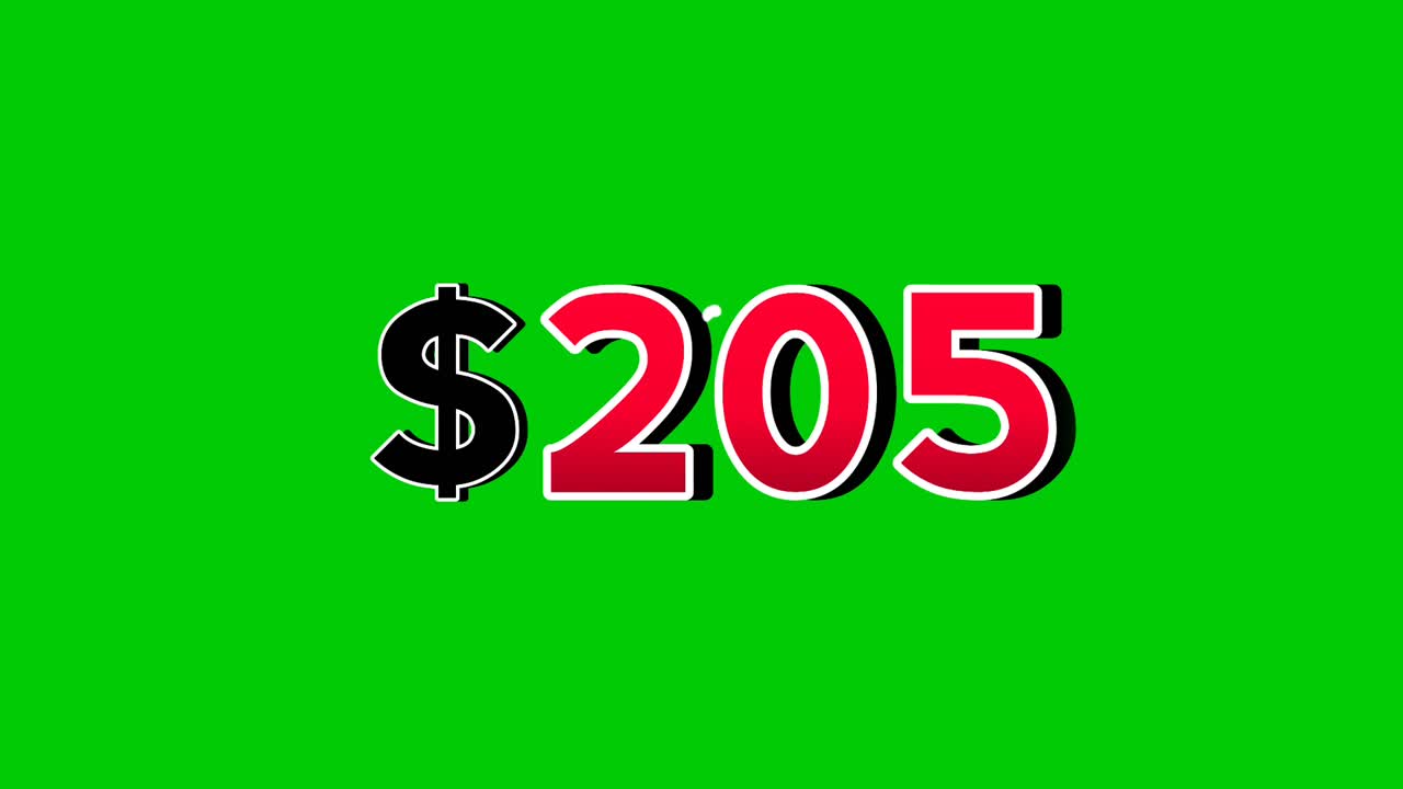 Grafica in movimento numero $205 con effetto fumo su sfondo verde, numeri in rosso acceso. Video con effetto 3D e ombre per elementi video, concetto di business