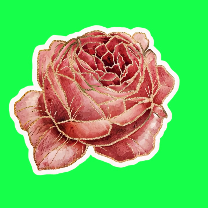 Ilustração de Rosa Vermelha em Aquarela com Contorno Dourado em Tela Verde