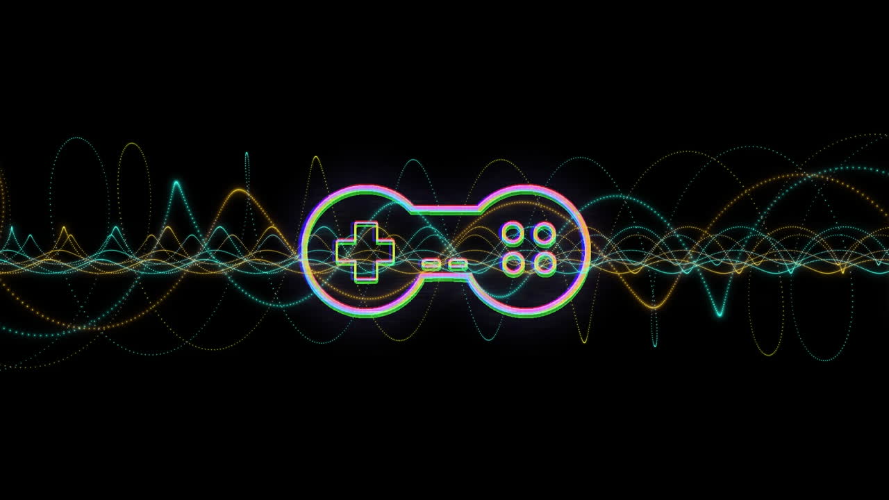 animazione di spot e icona del gamepad su sfondo nero
