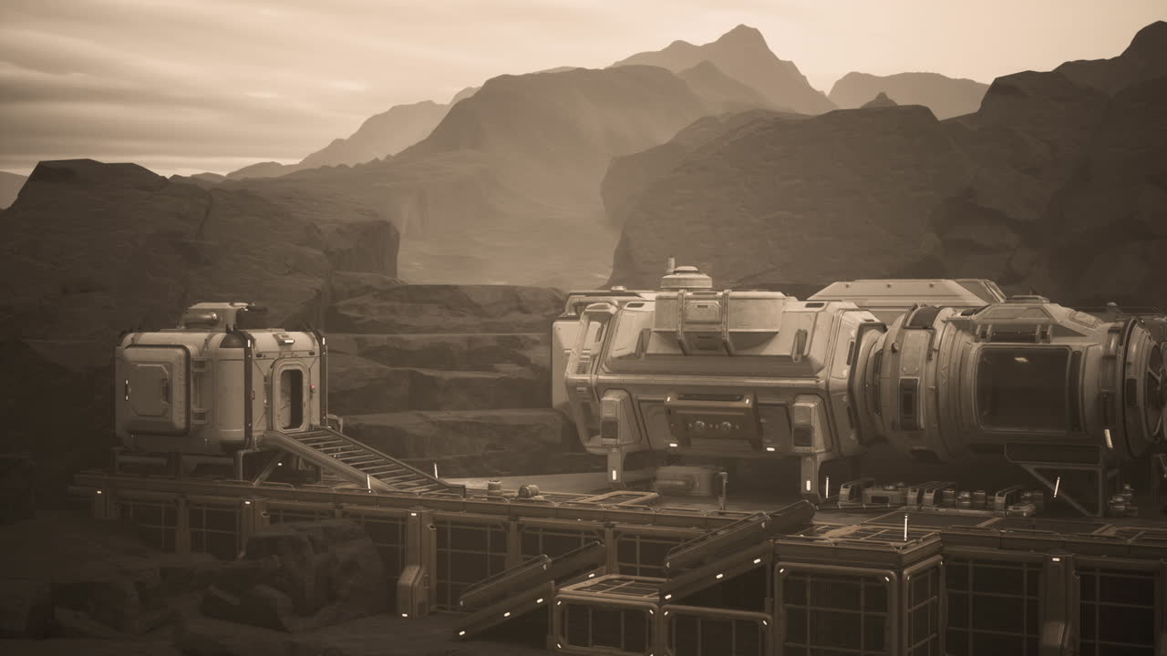 Space station nestled in mountain peak