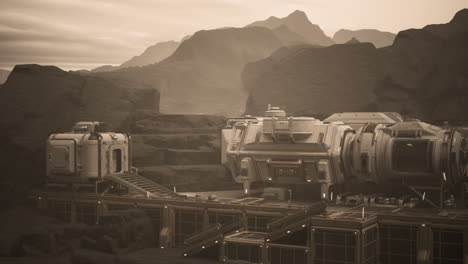 space station nestled in mountain peak