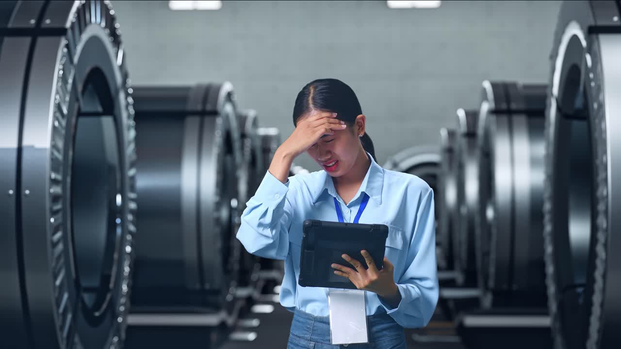 공장에서 문제가 있는 여성