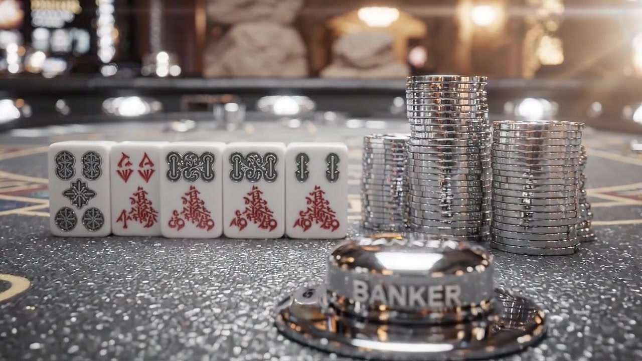 Pasja do hazardu: Zbliżenie na luksusowy stół kasynowy z żetonami pokerowymi i kośćmi, podkreślające emocje związane z zakładami o wysokie stawki i strategią