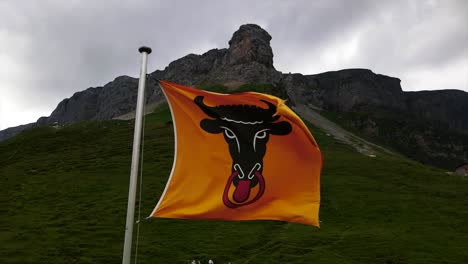 bandera en cámara lenta del cantón uri ondeando en el viento en klausenpass en suiza