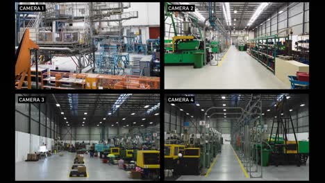 Composite-of-views-from-four-security-cameras-in-different-areas-at-a-factory