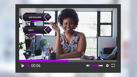 animación de la pantalla de las redes sociales sobre una mujer afroamericana haciendo un video blog