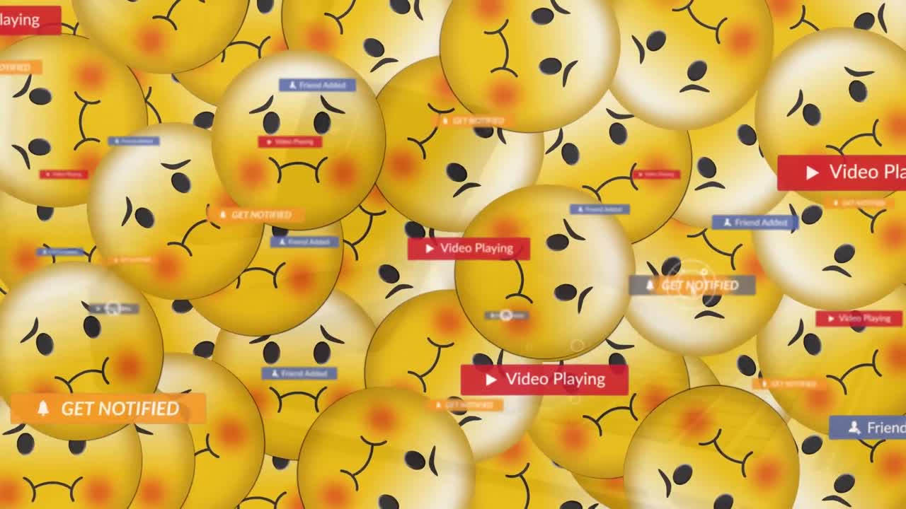 스마트 폰을 사용하는 여성에 대한 소셜 미디어 아이콘의 애니메이션