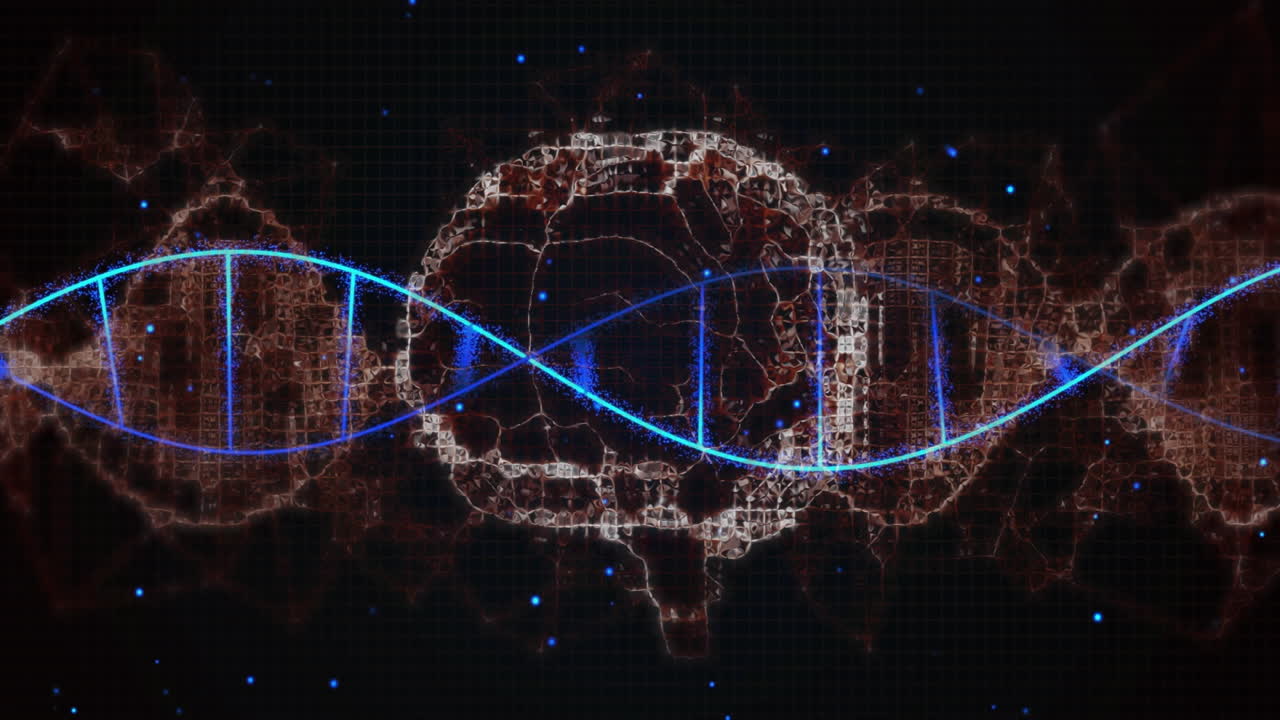 Processing scientific data, DNA strand with binary coding in animation style