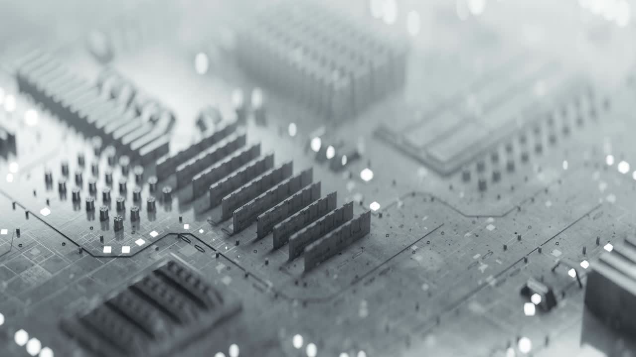 화이트 하이테크 전자 보드 (white high-tech electronic board) 의 원활한 루프 (seamless loop) 3d 렌더링 애니메이션.