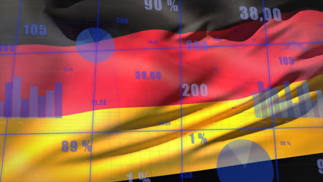 animation of financial data processing over flag of germany