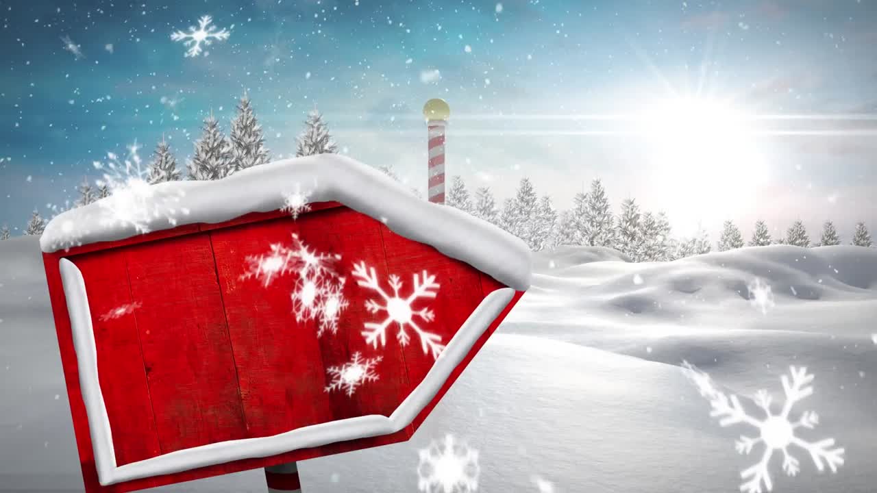 나무 표지판 으로 겨울 풍경 의 애니메이션