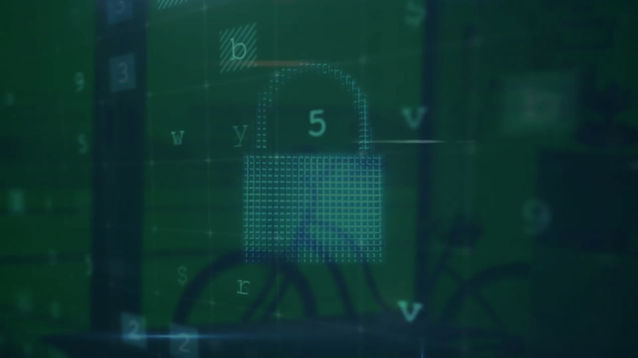 animación del texto de advertencia de seguridad cibernética y el candado sobre la oficina