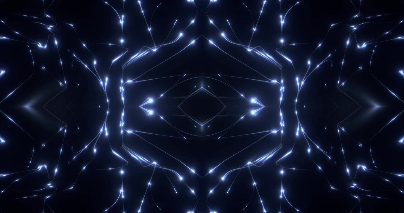 Motivo di luce blu simmetrico e luminoso astratto su sfondo scuro