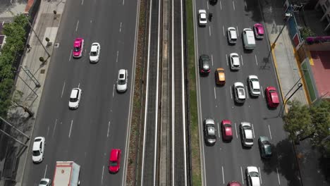 aerial top down view of traffic jam on a highway