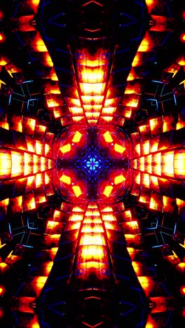 flying through a tunnel of blue and orange metal cubes. vertical looped kaleidoscope video