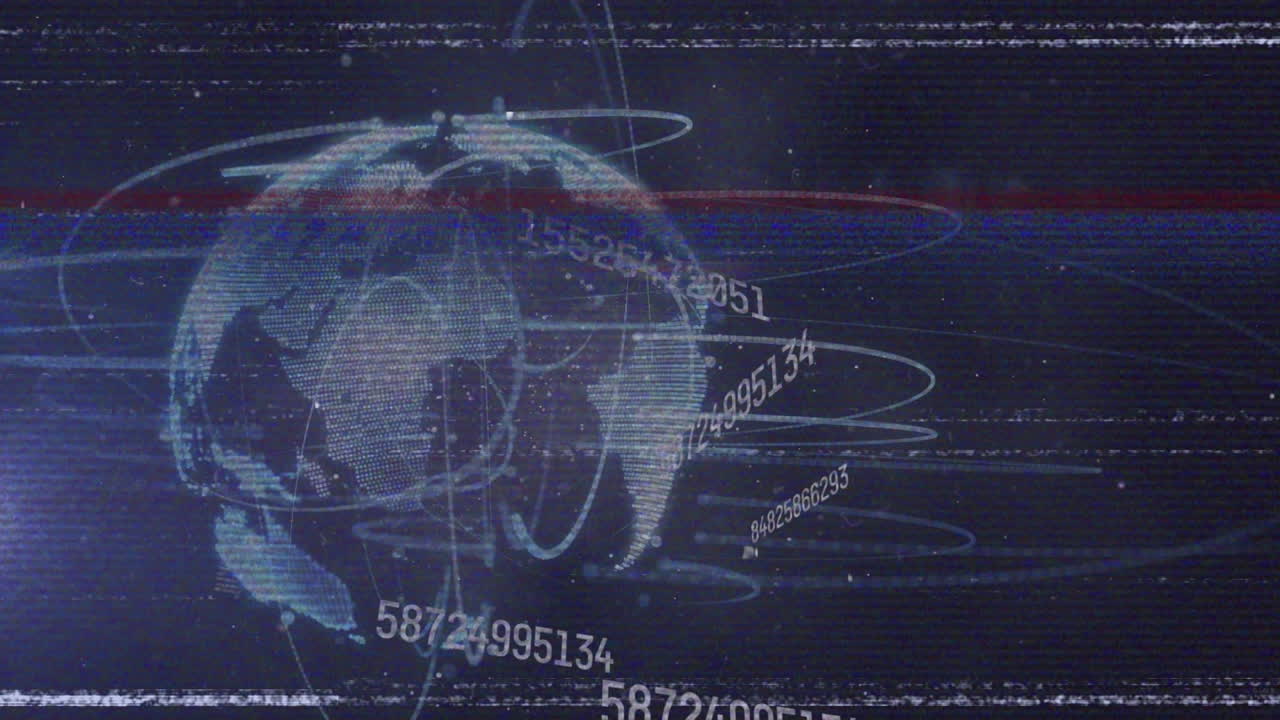 animación de interferencia sobre el procesamiento de datos y globo sobre fondo negro