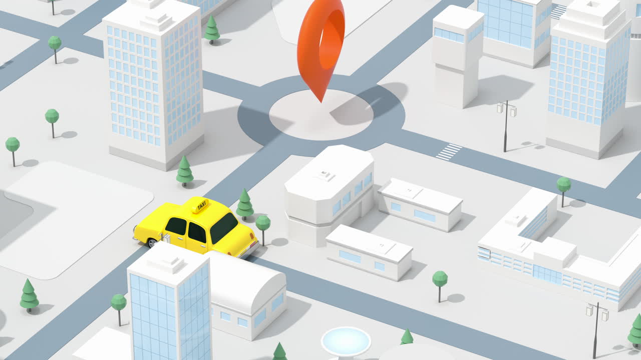 mini-ciudad con un taxi, trasfondo de transporte, renderización en 3d.