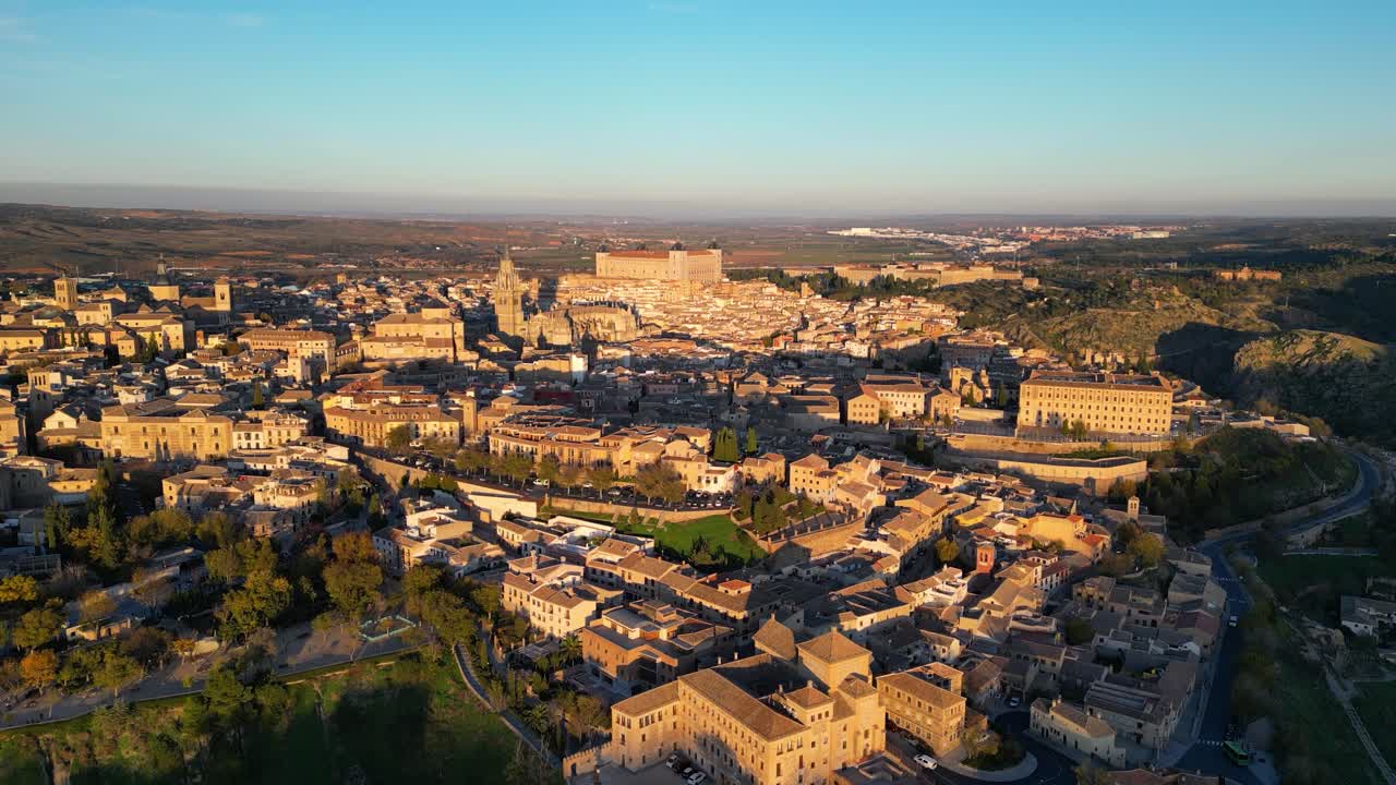 Aerial view of Toledo, Spain at sunset
