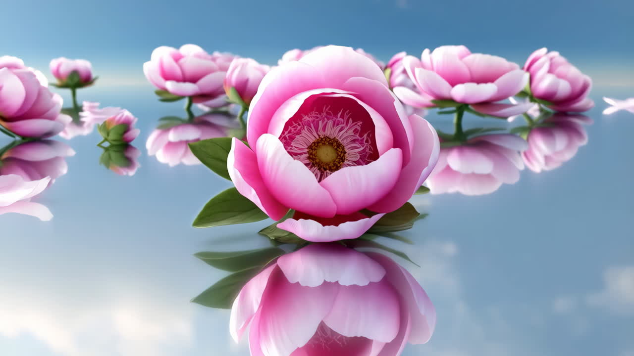 Pink Peonies on Reflective Surface
