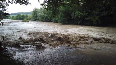 Small-river-formed-in-the-forest-after-the-rain,-making-its-way-through-the-trees