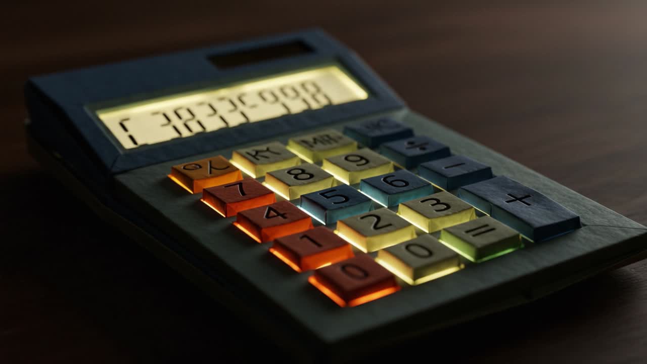 A Close-Up of a Colorful Calculator Displaying Calculations in an Elegant Setting - Showcasing the Intricacies of Modern Arithmetic Tools