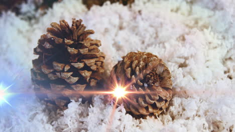 animation of glowing lights moving over fir tree cones christmas decorations