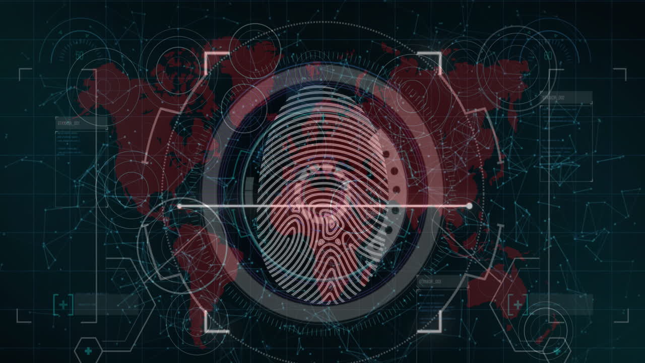 animación del procesamiento de datos y el mapa del mundo sobre fondo negro