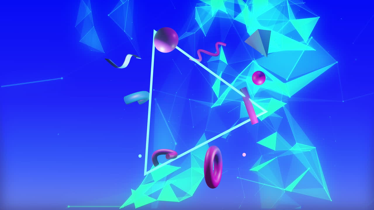Animation of abstract 3d shapes over blue background