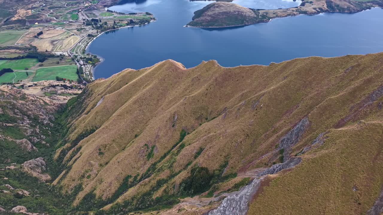 Aerial view of Roys Peak, Wanaka, New Zealand's famous hiking track