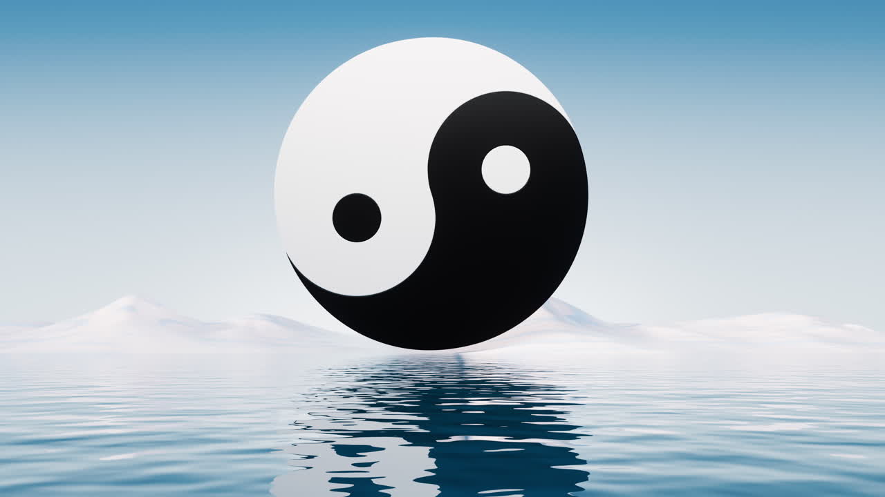 중국의 고대 타이지 (taiji) 인-양 패턴 기호, 3d 렌더링