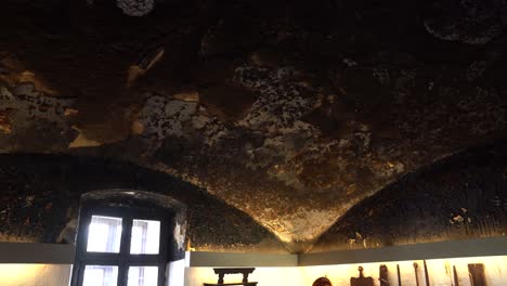 Weathered-Ceiling-with-Historical-Plates-Display-in-Sandor-Petofi's-mother's-kitchen