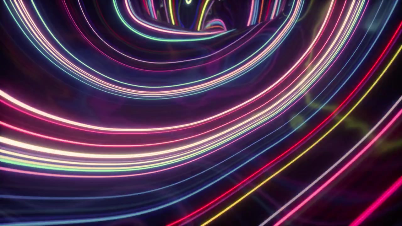 Dynamic Flow of Colorful Neon Lines in a Futuristic Tunnel