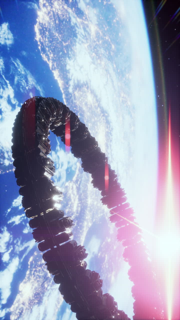 una estación espacial futurista en órbita alrededor de la tierra