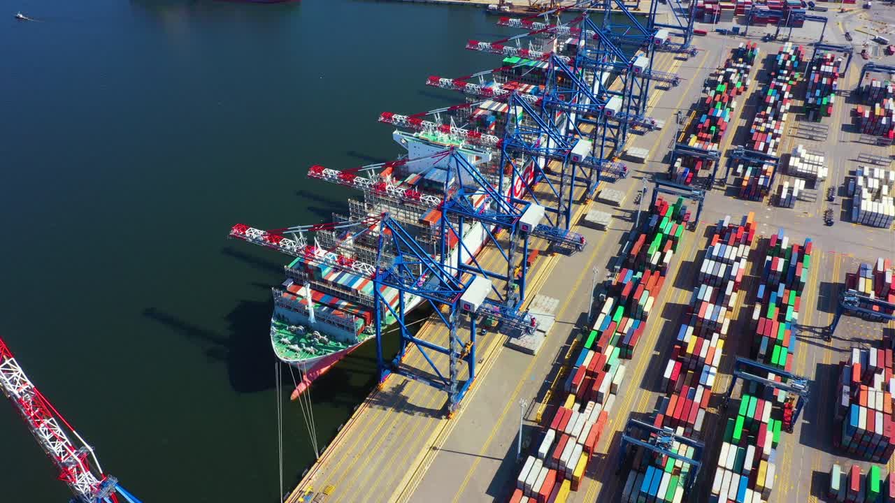 Container ship in export and import business and logistics