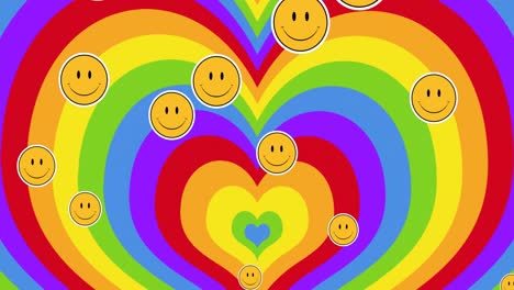 Animation-of-falling-emoji-over-rainbow