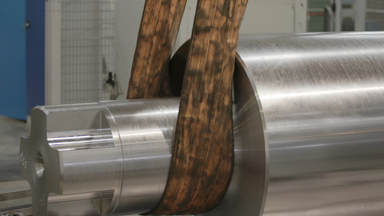 máquina industrial con rodillos y correas metálicas