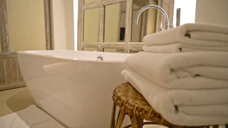 towel with bath tub in luxury bathroom