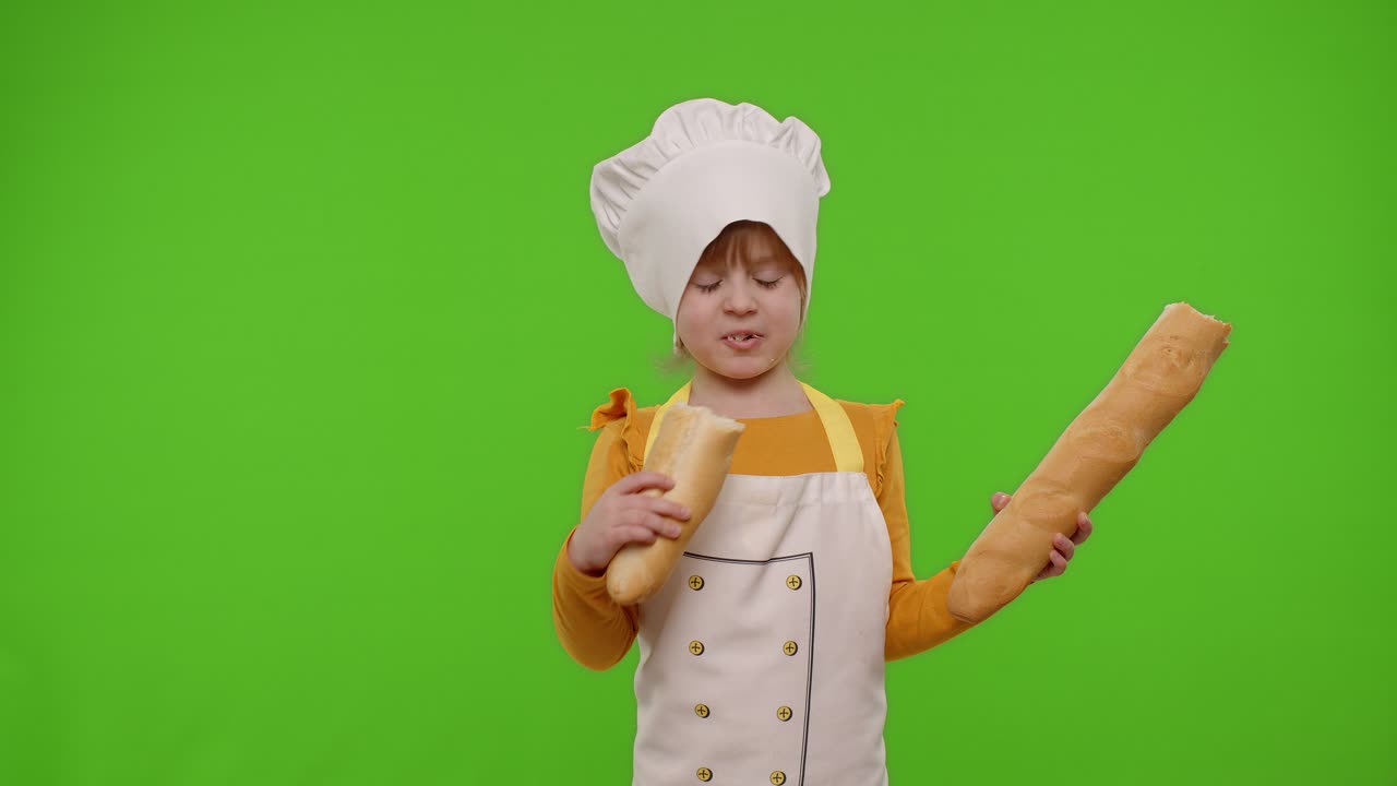 Simpatica bambina fornaia con il pane