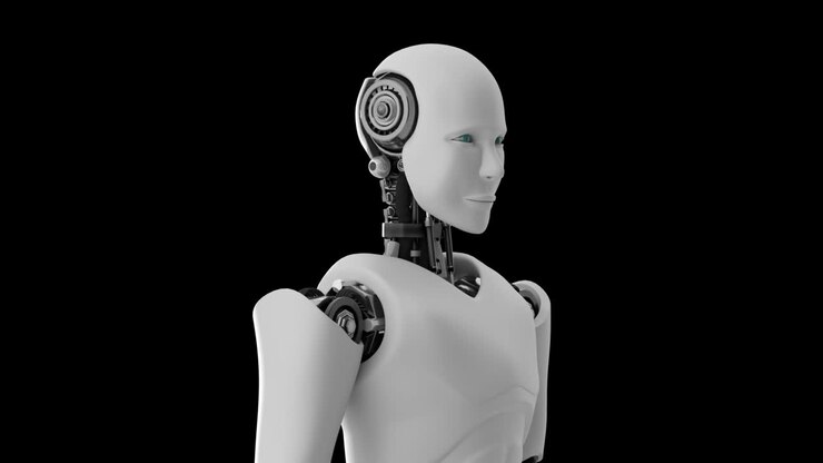 Futuristic robot , artificial intelligence CGI on black and green background