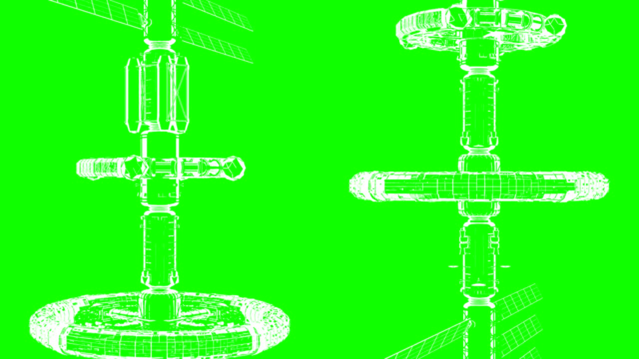 수직으로 애니메이션 된 기술 도면, 녹색 스크린