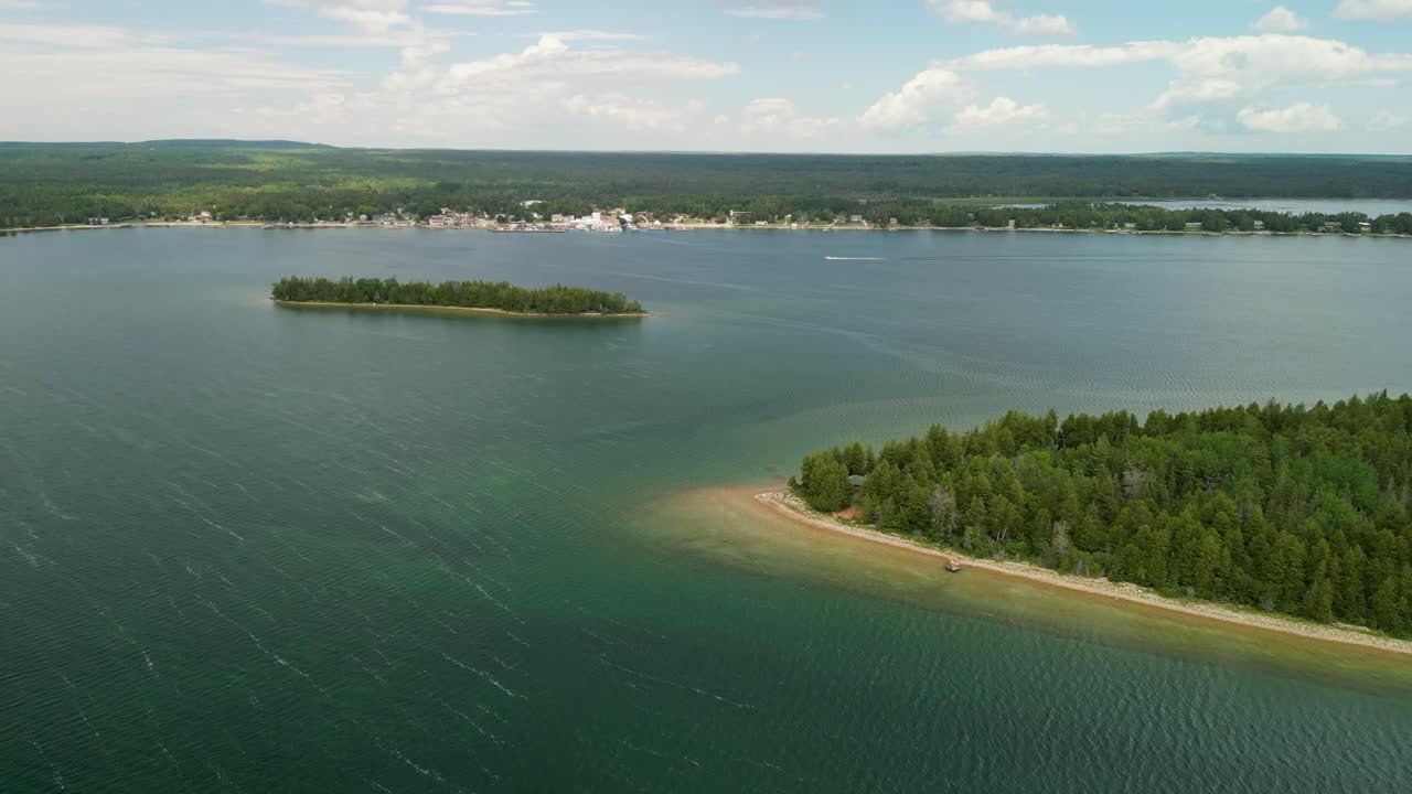 Aerial view of Marquette and Haven Islands, Hessel, Michigan