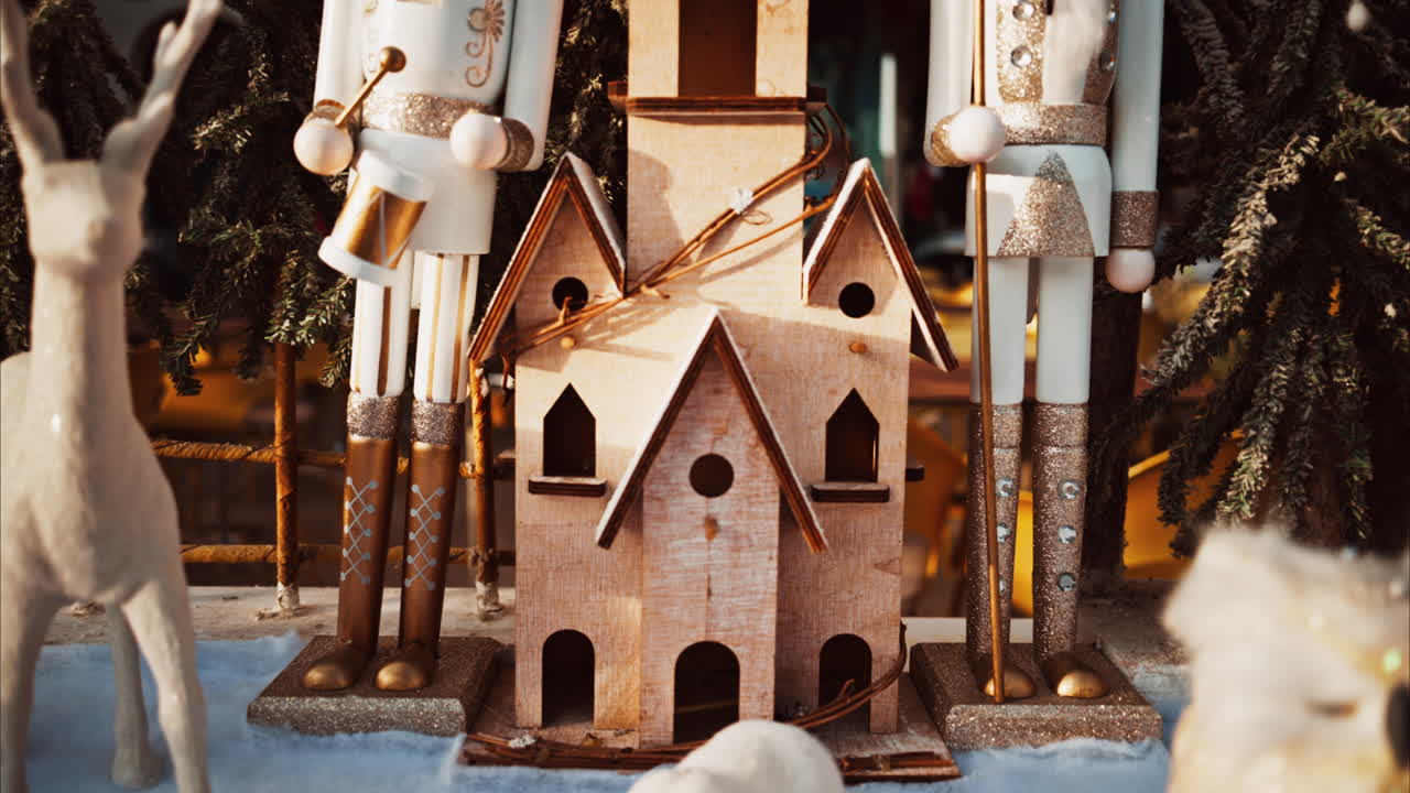 White and beige Christmas decorations at the Cannes Christmas Market