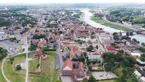downtown of kaunas city, high angle drone view