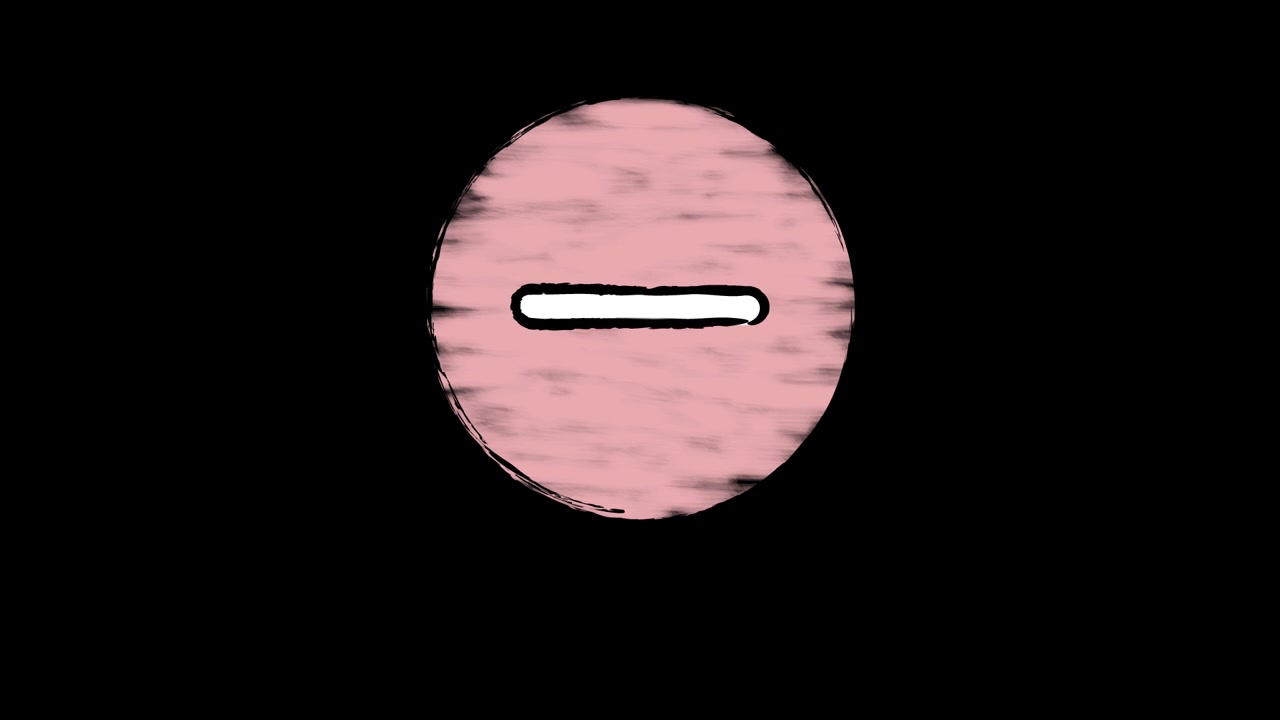 Segno meno animato disegnato a mano in un cerchio rosa