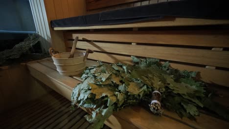 cozy sauna accessories in wooden sauna