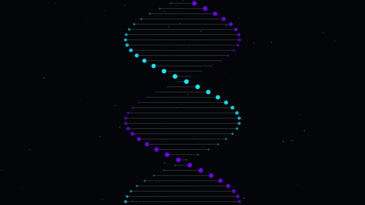 Rotating DNA Helix Animation on Dark Background
