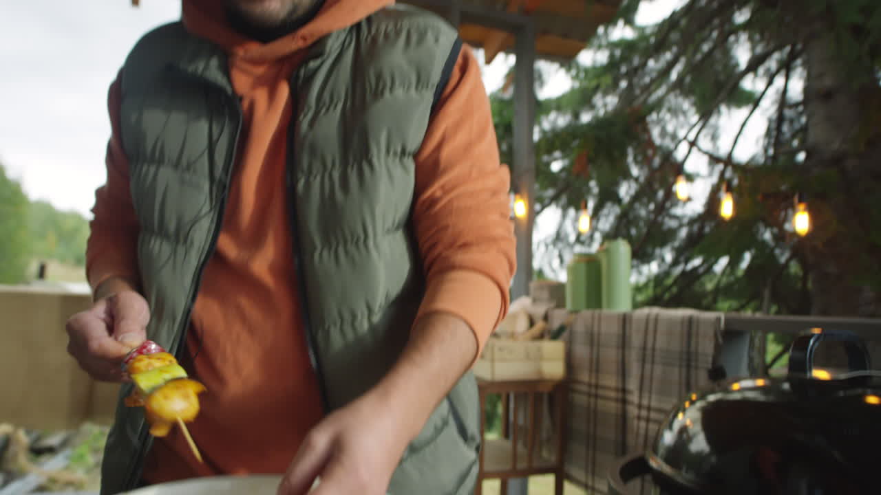 Chef Making Veggie Skewers and Giving BBQ Masterclass